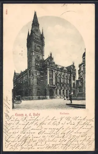 AK Essen a. d. Ruhr, Rathaus mit Denkmal