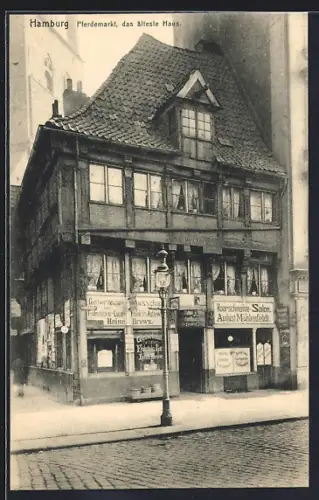 AK Alt-Hamburg, Gastwirtschaft Heinrich Drews und Friseur-Salon August Mühlenfeldt am Pferdemarkt