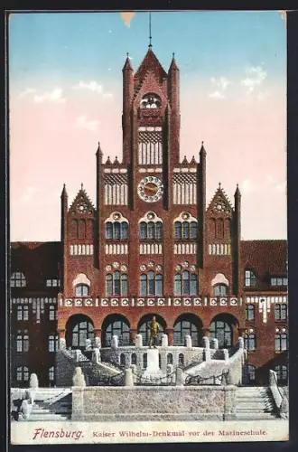 AK Flensburg, Kaiser Wilhelm-Denkmal vor der Marineschule