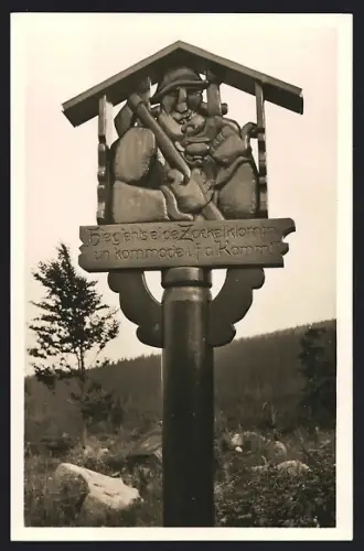 Foto-AK Wegweiser am Fusse des Zakelfallberges