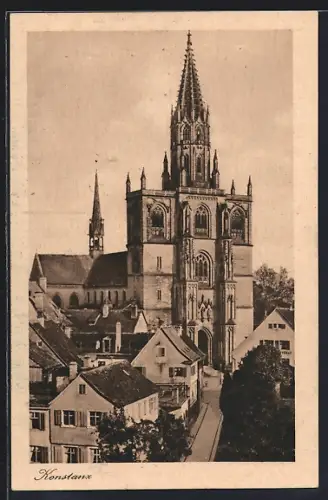 AK Konstanz, Strassenpartie mit Kirche