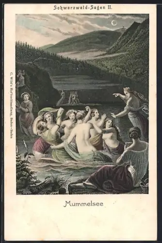 Künstler-AK Mummelsee /Schwarzwald, Frauen beim Baden, Schwarzwald-Sage