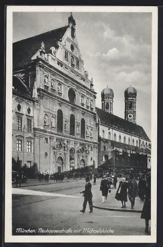 AK München, Neuhauserstrasse mit Michaelskirche, Strassenbahn