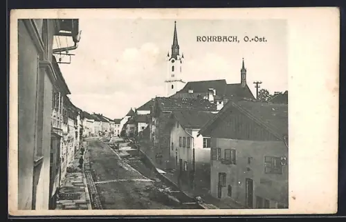 AK Rohrbach /O.-Öst., Strassenpartie mit Kirche