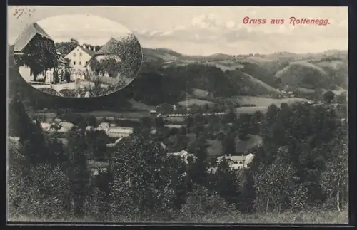 AK St. Gotthard im Mühlkreis, Rottenegg, Partie im Ort, Panoramablick auf Ort und Umgebung