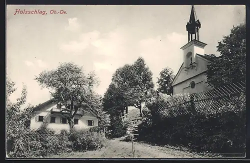 AK Schwarzenberg am Böhmerwald, Holzschlag, Ortsansicht mit Kirche
