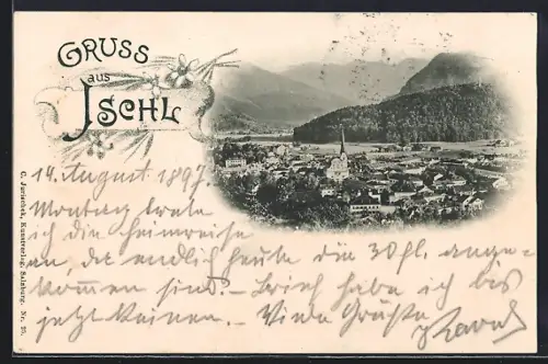 AK Ischl, Teilansicht mit Bergen