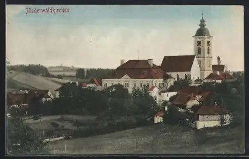 AK Niederwaldkirchen, Ortspartie mit Kirche