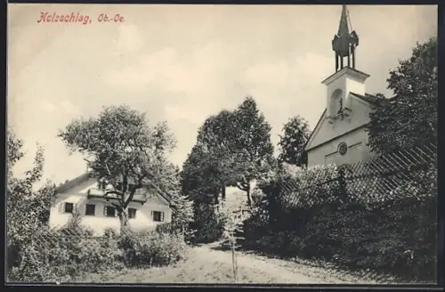 AK Schwarzenberg am Böhmerwald, Holzschlag, Ortsansicht mit Kirche