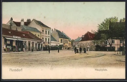AK Wien, Nussdorf, Hauptplatz mit Geschäft von Josef Metzl