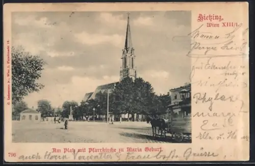 AK Wien, Hietzing, Am Platz mit Pfarrkirche zu Maria Geburt