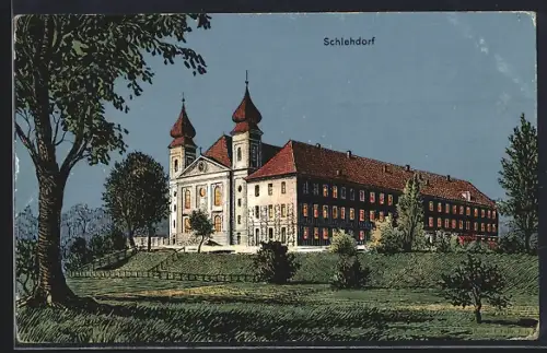 Künstler-AK Eugen Felle: Schlehdorf, Blick zum Kloster