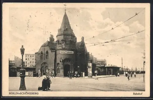 AK Berlin-Schöneberg, Bahnhof, Conditorei, Passanten