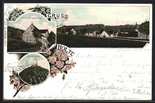 Lithographie Holte / Bissendorf, Gasthof H. Beinker, Holter Burg, Ortspartie