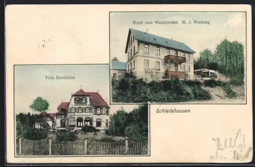 AK Schledehausen / Bissendorf, Hotel zum Waldfrieden v. H. J. Wieferig, Villa Hochheim