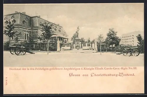 AK Berlin-Charlottenburg-Westend, Denkmal der Gefallenen des Königin Elisab. Garde-Gren.-Rgts. No. III
