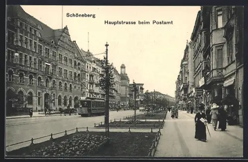 AK Schöneberg, Strassenbahn, Hauptstrasse beim Postamt