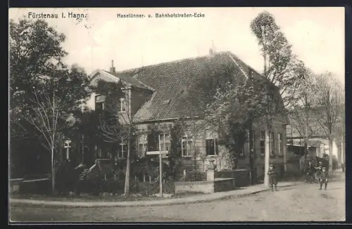 AK Fürstenau i. Hann., Haselünner- u. Bahnhofstrassen-Ecke