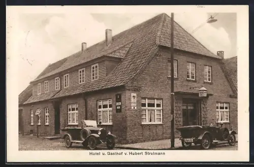 AK Fürstenau / Bersenbrück, Hotel u. Gasthof v. Hubert Stratmann, Auto