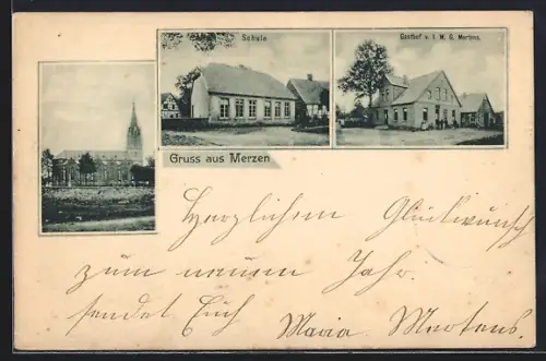 AK Merzen, Gasthof v. I. M. G. Mertens, Schule