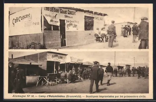 AK Holzminden /Brunswick, Camp de Holzminden, Boutiques improvisées par les prisonniers civils, Kriegsgefangene am Café