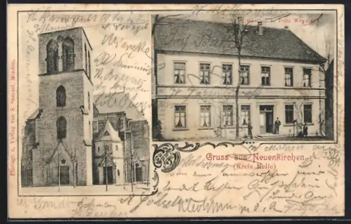 AK Neuenkirchen / Melle, Gasthaus Fritz Weymann, Ansicht der Kirche