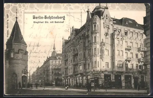 AK Berlin-Schöneberg, Siegfried Strasse mit Bahnhof