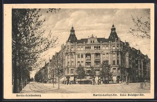 AK Berlin-Schöneberg, Martin-Luther-Strasse Ecke Belziger-Strasse mit Geschäften