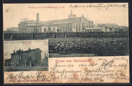 AK Berlin-Marienfelde, Bahnhof, Motoren und Motorfahrzeuge AG