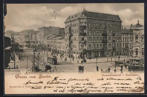 AK Berlin, Gesundbrunnen, Badstrasse mit Strassenbahn