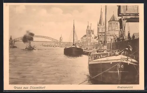 AK Düsseldorf, Flusspartie vom Rhein