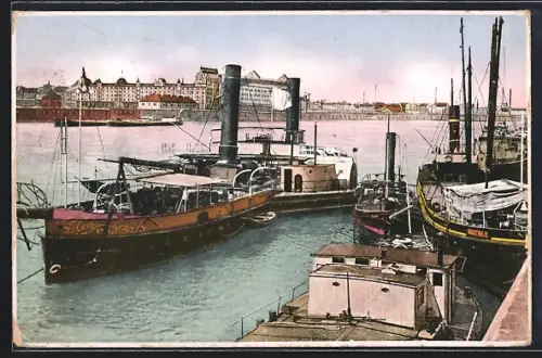 AK Mannheim, Der Rhein, Dampfer am Anleger