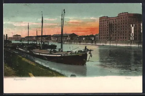 AK Mannheim, Hafen mit Lastschiffen