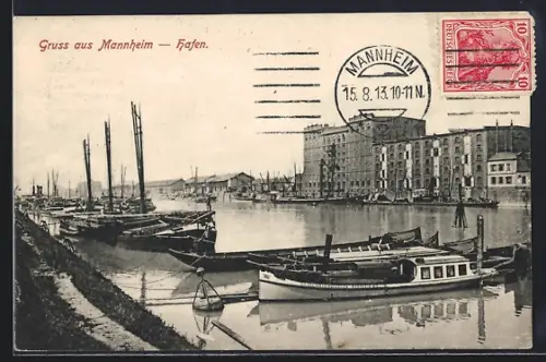 AK Mannheim, Hafen mit Ausflugsbooten