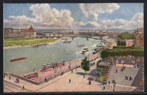 AK Dresden, Ministerien, Elbeblick und Brühl`sche Terrasse