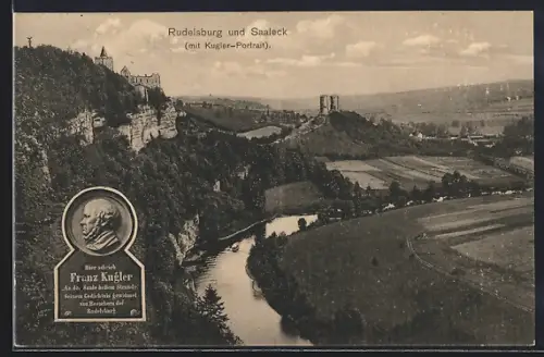 AK Saaleck / Saale, Panorama mit Rudelsburg, Kugler-Portrait