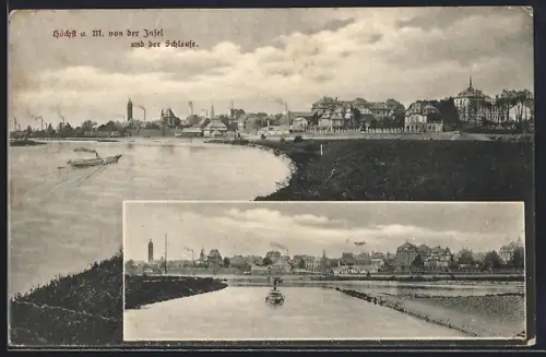 AK Frankfurt-Höchst, Höchst am Main von der Insel und der Schleuse