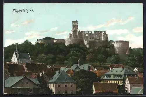 AK Königstein i. T., Ortsansicht mit Burg