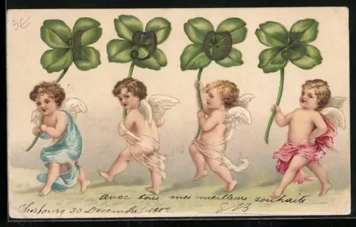 AK Neujahrsengel tragen Kleeblätter mit der Jahreszahl 1903