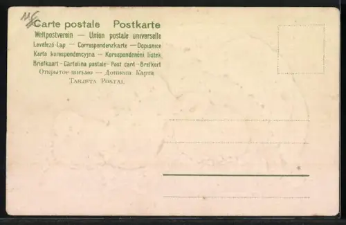 Präge-AK Osterküken sitzen unter einem Schirm, Heureuses Pâques