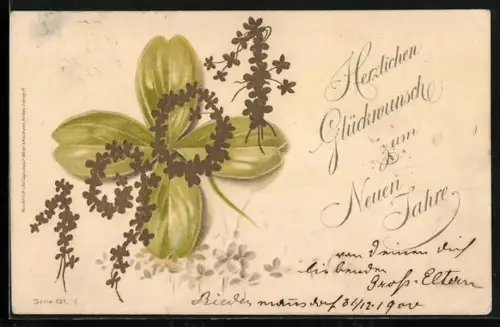 Präge-AK Kleeblatt mit der Jaheszahl 1901 und Neujahrsgruss