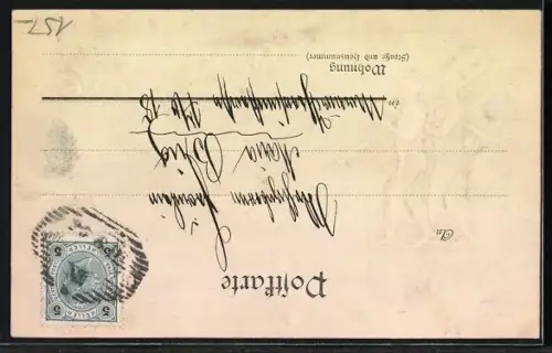 Präge-AK Zwei Schornsteinfeger auf rotem Hintergrund, Alles Schöne
