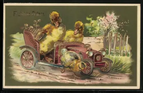 AK Osterküken unterwegs in einem Auto