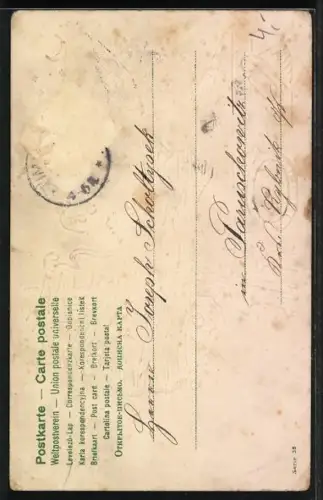 Lithographie Neujahrsengel mit Rosen in der Winterlandschaft, Fröhliches Neujahr