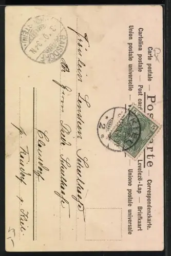 Lithographie Engel mit einem riesigen Kleeblatt, Gruss aus