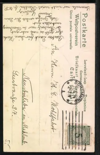 Lithographie Osterküken sitzt auf einem riesigem Osterei, Fröhliche Ostern