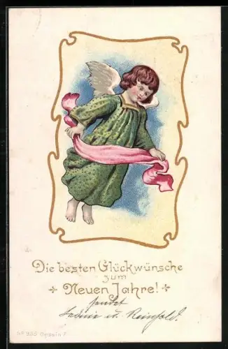 AK Schwebender Neujahrsengel über den Wolken