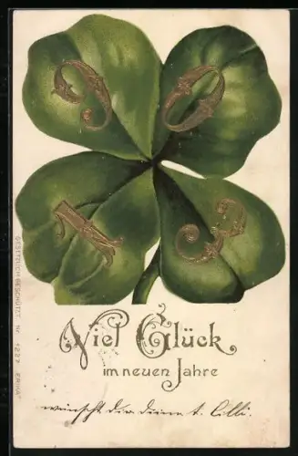 Präge-AK Kleeblatt mit Jahreszahl 1903 zum Neujahr