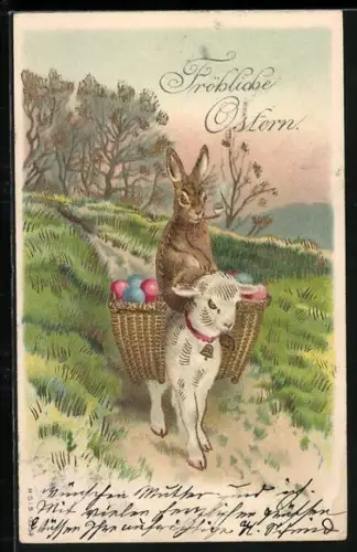 Präge-AK Osterhase lässt sich von einem Lamm tragen