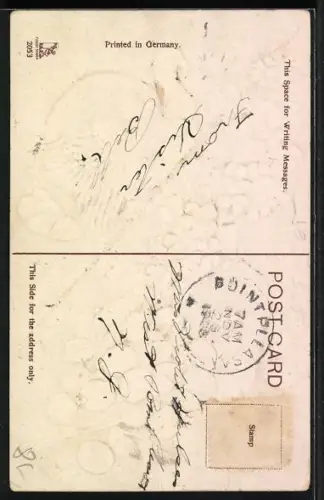 AK Thanksgiving Greetings, Truthahn, Stachelbeeren und Blumenstrauss